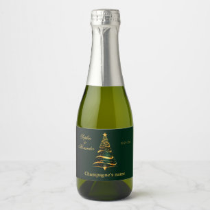 Chic Elegant Golden Christmas Tree Wedding Sparkling Wine Label