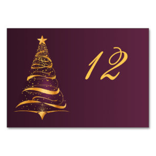 Chic Elegant Golden Christmas Tree Wedding Table Number