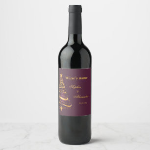 Chic Elegant Golden Christmas Tree Wedding Wine Label