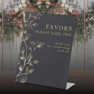 Chic Elegant Golden Floral Wedding Favours Pedestal Sign