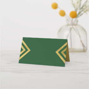 Chic Elegant Green and Faux Gold Geometric Place Card