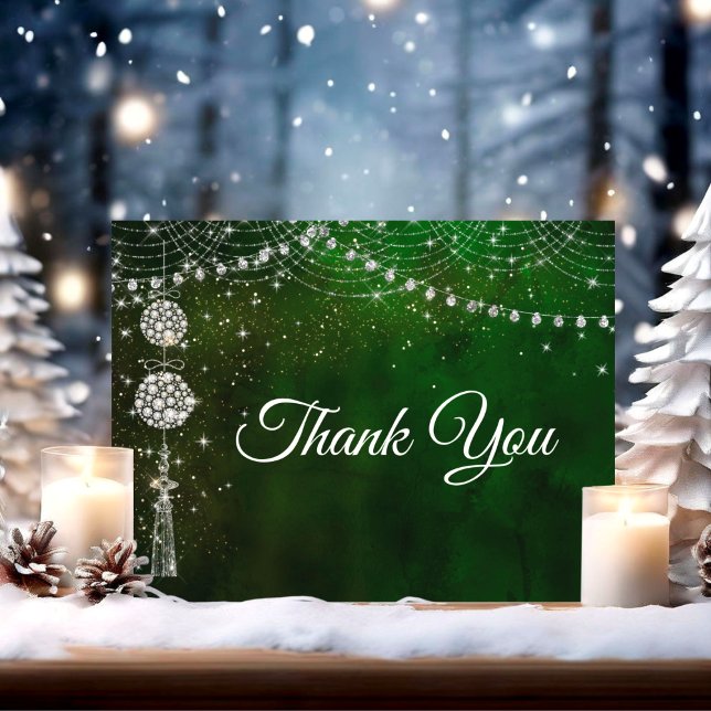 Chic elegant green ornaments thank you card (Creator Uploaded)