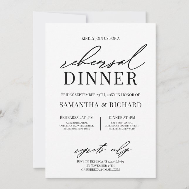 Chic elegant handwritten rustic rehearsal dinner invitation (Front)