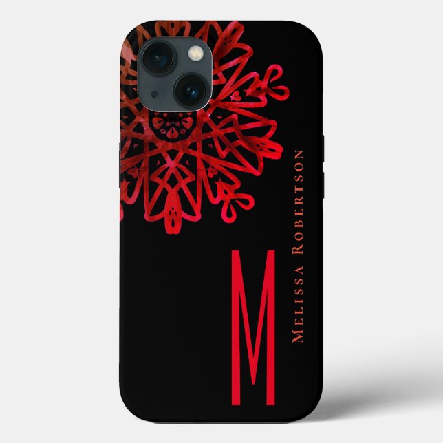 Chic Elegant Holography Reddish Ornate Monogrammed Case-Mate iPhone Case (Back)