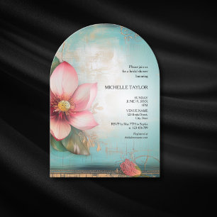 Chic Elegant Indian Pink Lotus Floral Bridal Invitation