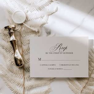 Chic Elegant Ivory and Brown Luxe Neutral Wedding RSVP Card