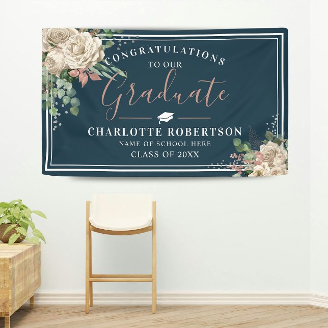 Chic Elegant Ivory & Blush Floral Graduation Banner (Creator Uploaded)