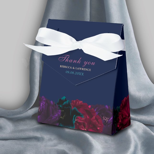 Chic elegant jewel tones flowers blue wedding favour box (Creator Uploaded)