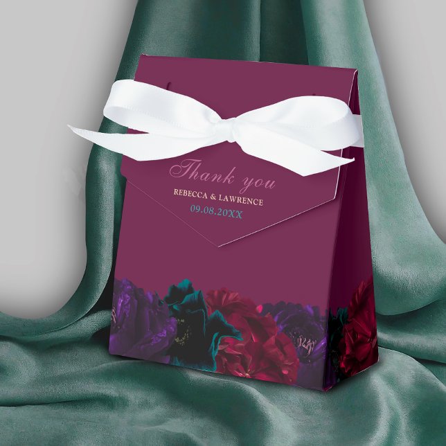 Chic elegant jewel tones flowers burgundy wedding favour box (Creator Uploaded)