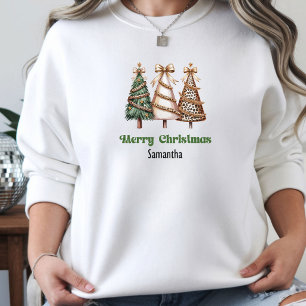 Chic Elegant Leopard Christmas Trees gift for her Hoodie