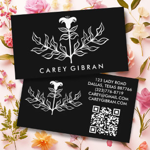 Chic Elegant Lily Line Drawing CUSTOM QR Code Business Card