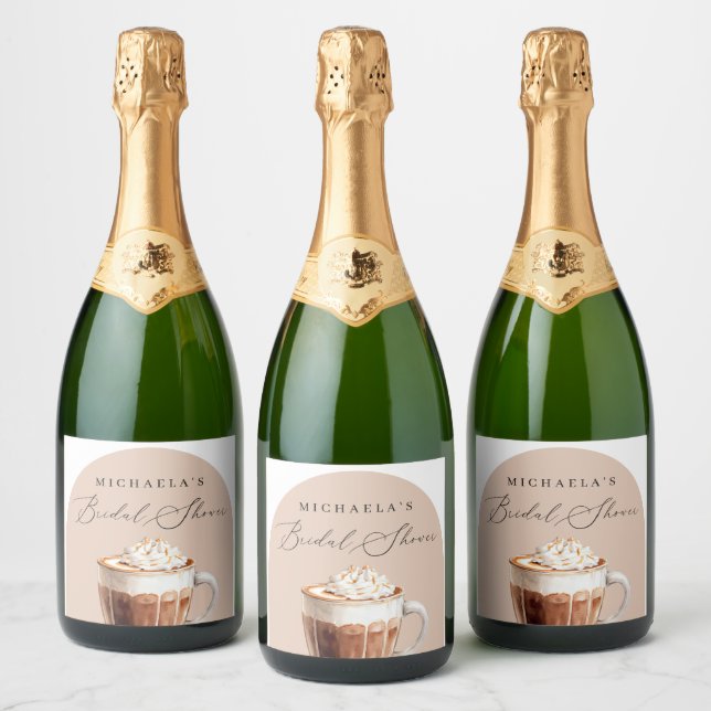 Chic Elegant Love is Brewing Coffee Bridal Shower Sparkling Wine Label (Bottles)