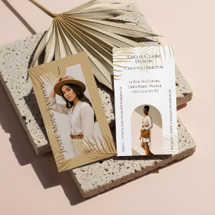 Chic Elegant Luxury Gold Palm Tree Photo Monogram Business Card