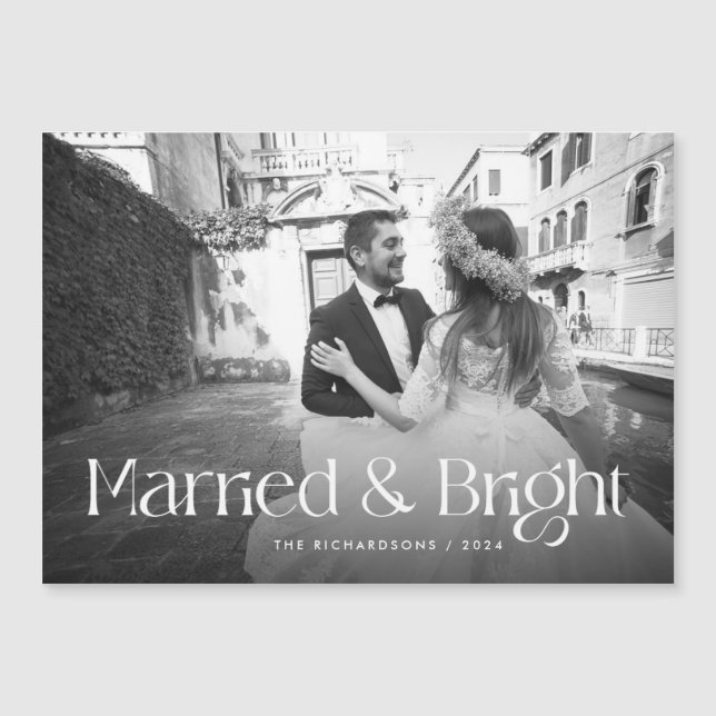 Chic Elegant Married Christmas Photo Magnetic Card (Front)