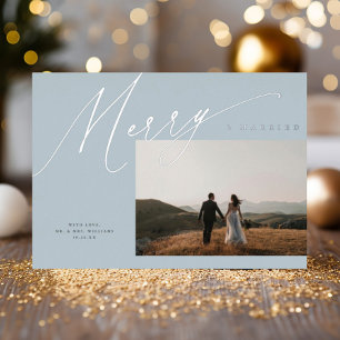 Chic Elegant Merry & Married One Photo Dusty Blue