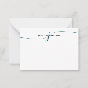 Chic Elegant Minimal Navy Blue Script Monogram Card