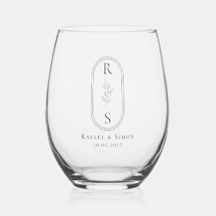 Chic Elegant Minimalist Black Monogrammed Initial Stemless Wine Glass