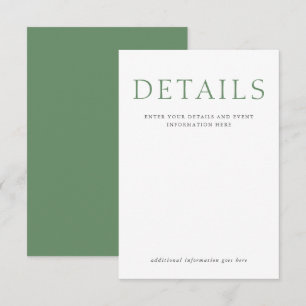 Chic Elegant Minimalist Type Sage & White Wedding Enclosure Card