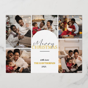 Chic elegant modern 5 Photo Gold Foil Holiday Card
