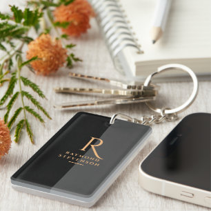 Chic Elegant Modern Black Gold Monogrammed Key Ring