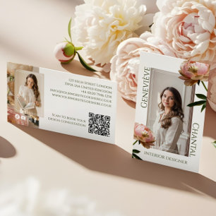 Chic Elegant Modern Blush Pink & Gold Floral Photo Business Card