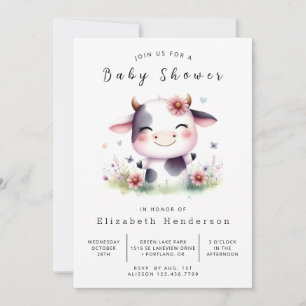  Chic Elegant Modern Cow Baby Shower Invitation