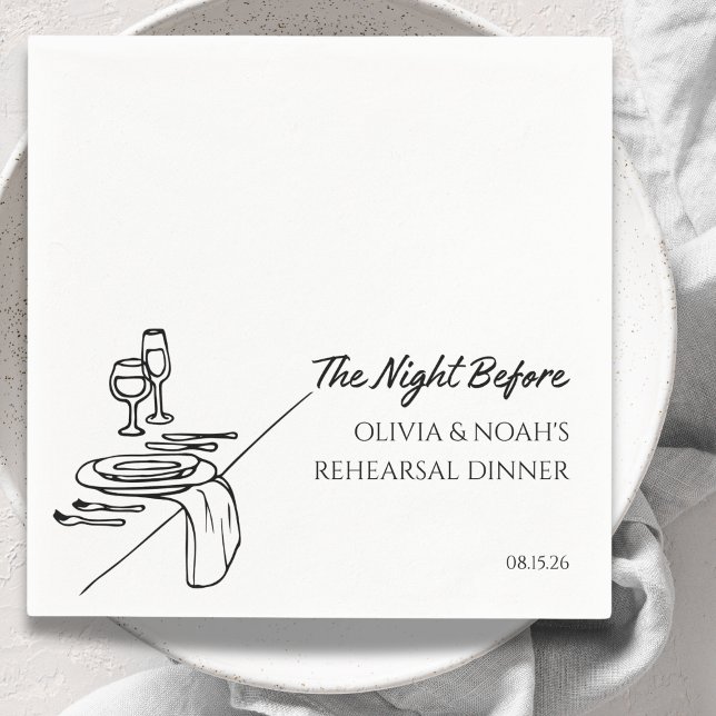 Chic Elegant Modern Personalised Rehearsal Dinner Napkin (Elegant rehearsal dinner cocktail napkins, personalized with your name and date for a chic touch.)
