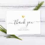 Chic Elegant Modern Script Calligraphy Gold Heart Thank You Card<br><div class="desc">This modern chic gold heart thank you note features hand-lettered script calligraphy alongside your names in elegant serif typography. This is the classic version on white.</div>