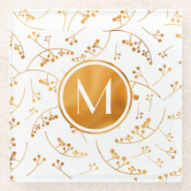Chic elegant monogram gold berries pattern