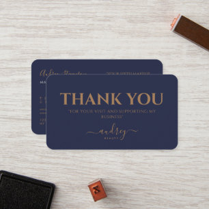 Chic Elegant Navy Blue Gold Script Loyalty Card