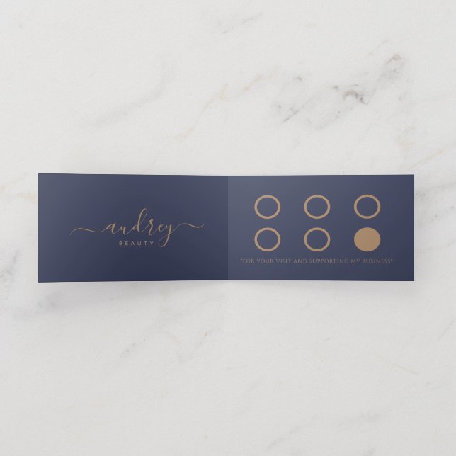 Chic Elegant Navy Blue Gold Signature Thank You Loyalty Card (Inside Unfolded)