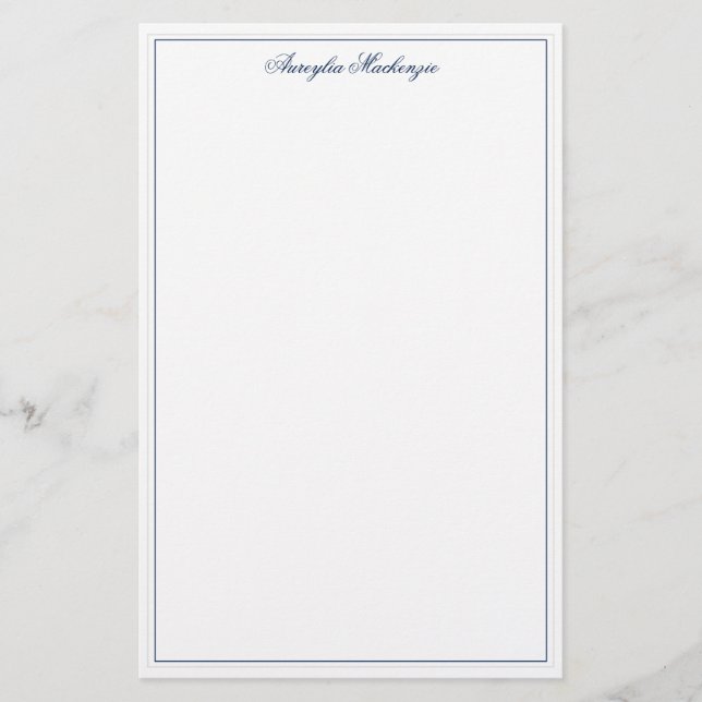 Chic Elegant Navy Blue Personalised  Stationery (Front)