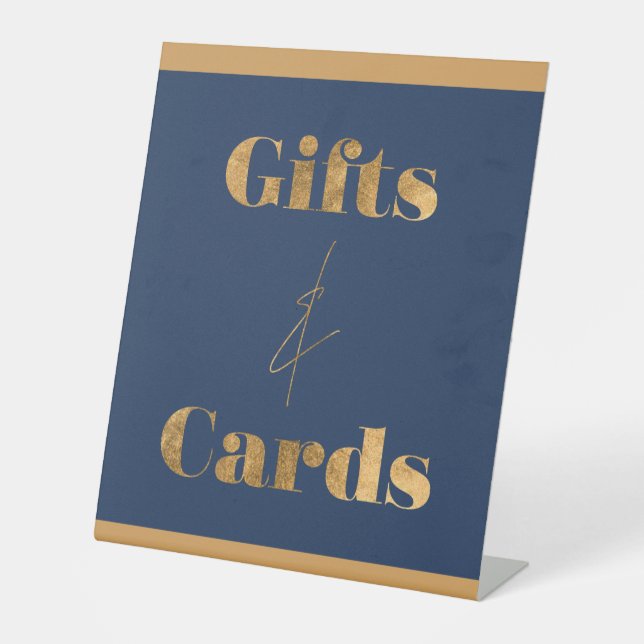Chic Elegant Navy Gold Birthday Gifts and Cards  Pedestal Sign (Front)