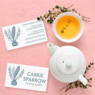Chic Elegant Notary Public Inkpot Quill Botanical Business Card