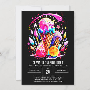 Chic Elegant Pastel Ice Cream Girl Birthday Invitation