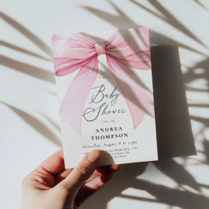 Chic Elegant Pink Coquette Bow Baby Shower Girl Invitation