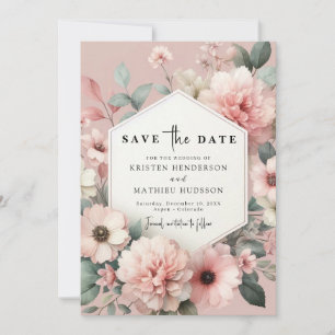 Chic Elegant Pink Floral Wedding  Save The Date