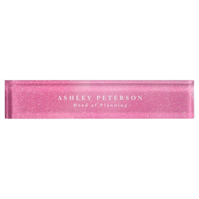 Chic Elegant Pink Glitter Background Nameplate (Front)