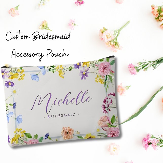 Chic Elegant Pink Lilac Wildflowers Bridesmaid Accessory Pouch (Creator Uploaded)