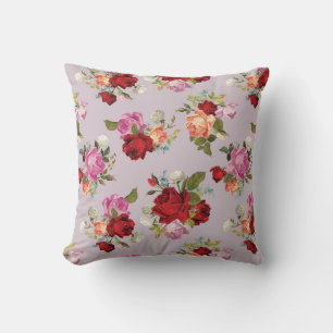 Chic Elegant Pink Red Roses Floral Cushion