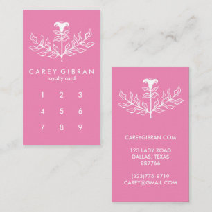Chic Elegant Pink White Lily Line Drawing CUSTOM Loyalty Card