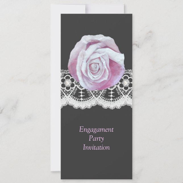 Chic elegant pinks roses lace engagement invites (Front)