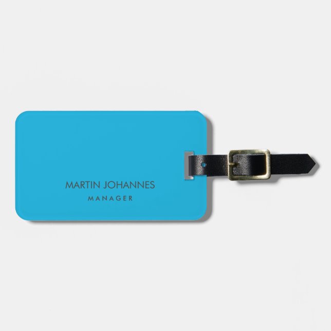 Chic Elegant Plain Stylish Blue Modern Luggage Tag (Front Horizontal)