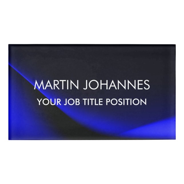 Chic Elegant Plain Stylish Blue Name Tag (Front)