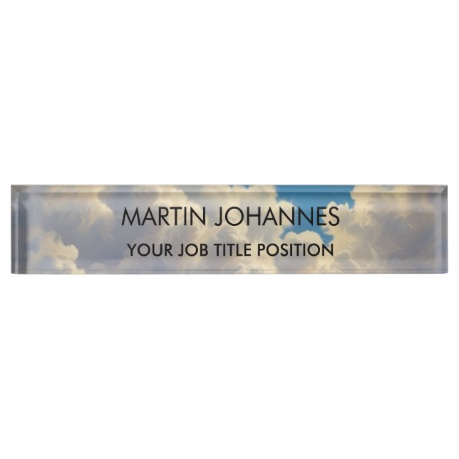 Chic Elegant Plain Stylish Blue Sky & Clouds Nameplate (Front)