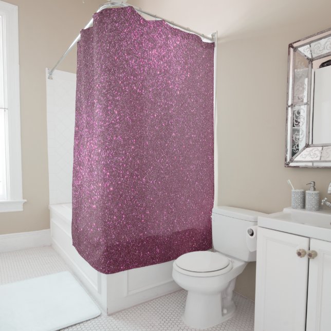Chic Elegant Plum Purple Sparkly Glitter Shower Curtain (In Situ)