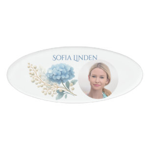 Chic Elegant Powder Blue Hydrangea Watercolor Name Tag