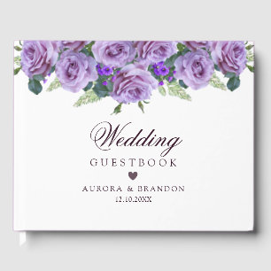 Chic Elegant Purple Floral Wedding Guest Book