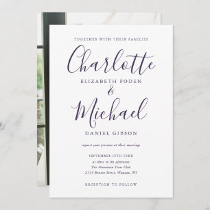Chic Elegant Purple Script Photo Wedding Invitation