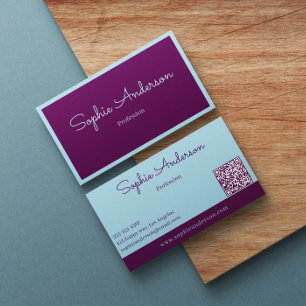 Chic Elegant Purple & Teal with QR Code  Business Card